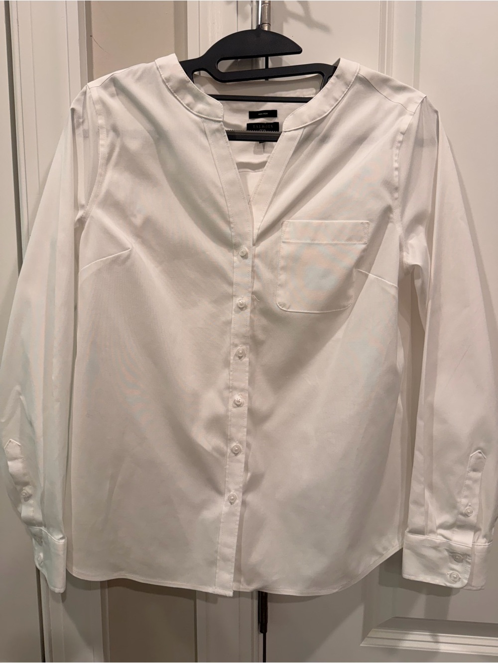 Banana Republic White Woman Collarless Button-Up Shirt